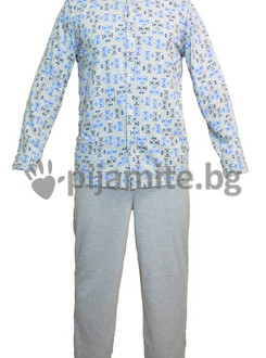 Мъжка памучна пижама - трико, цяло разкопчаване 116